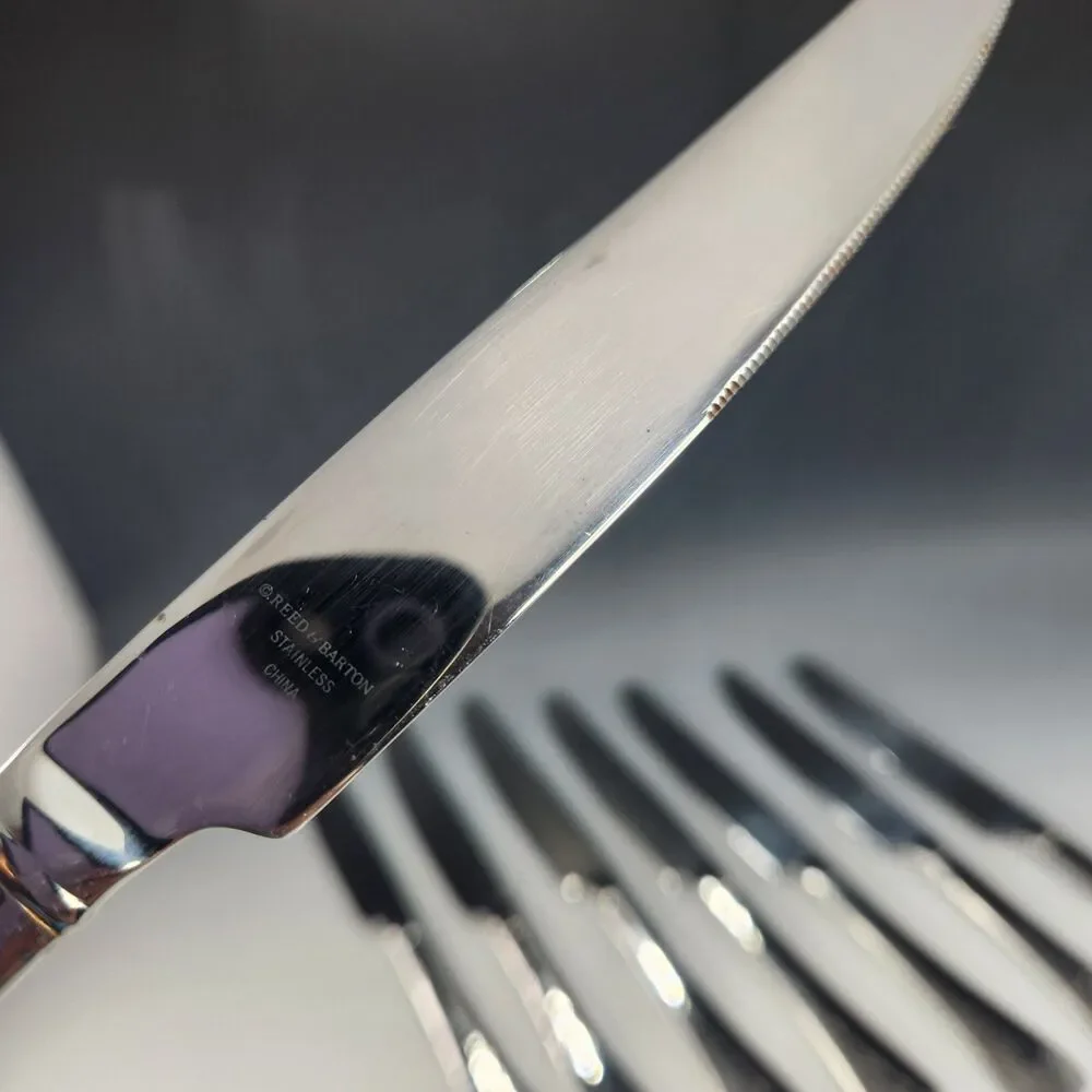 Reed & Barton RIVER Set 4 Knives Hammered Stainless 18/10 Flatware Dinner Knife